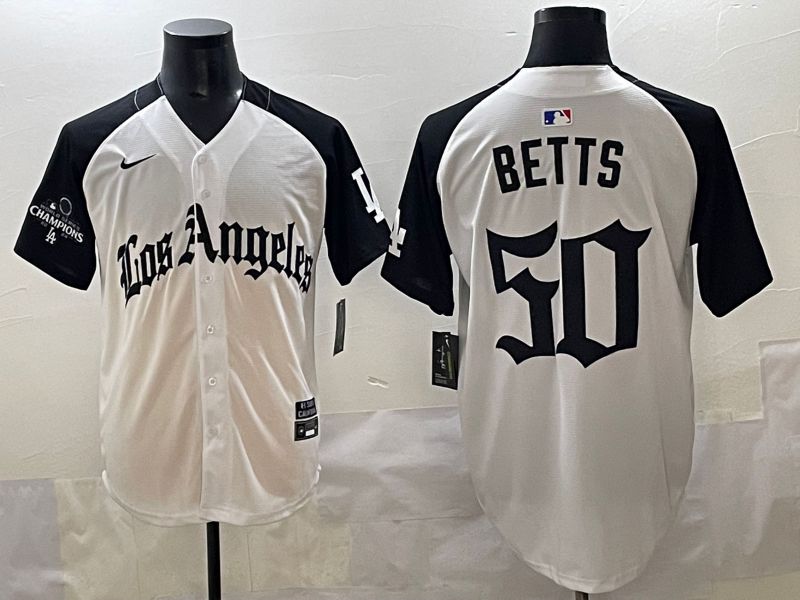 Men 2025 Los Angeles Dodgers #50 Betts White black Five generations Joint Name Nike MLB Jersey style 5264